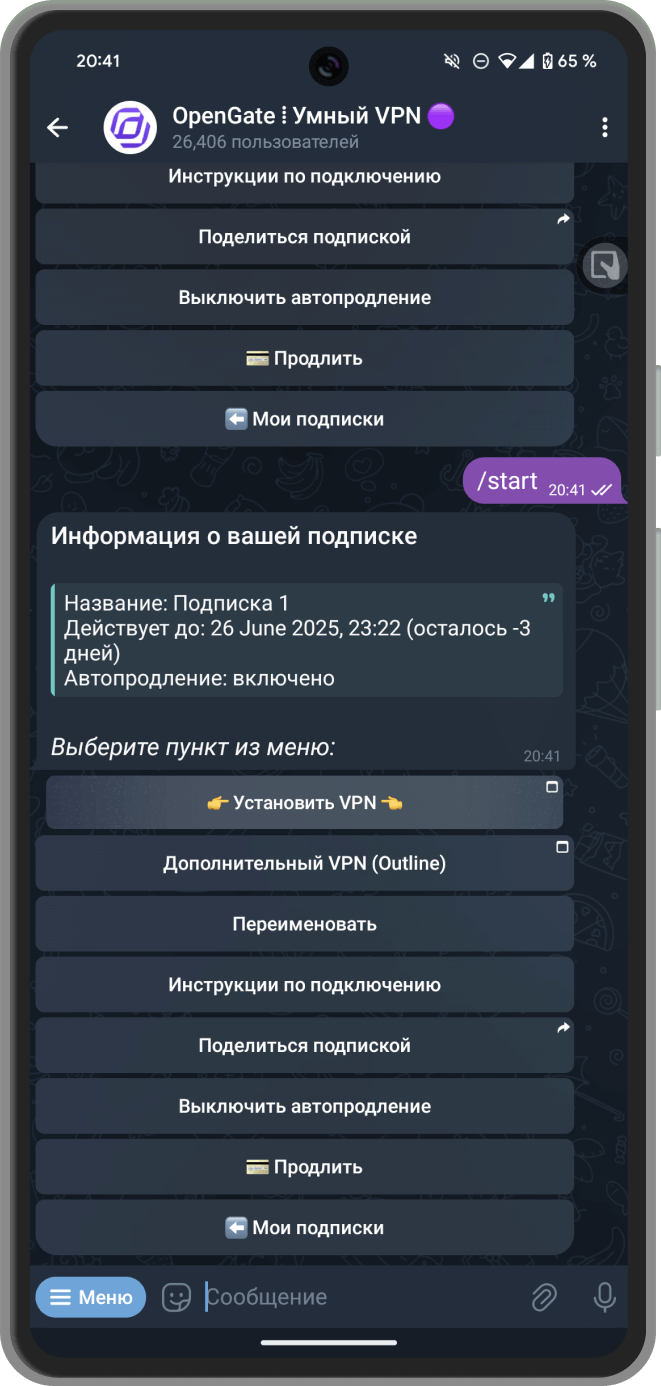 Скриншот: Установка VPN