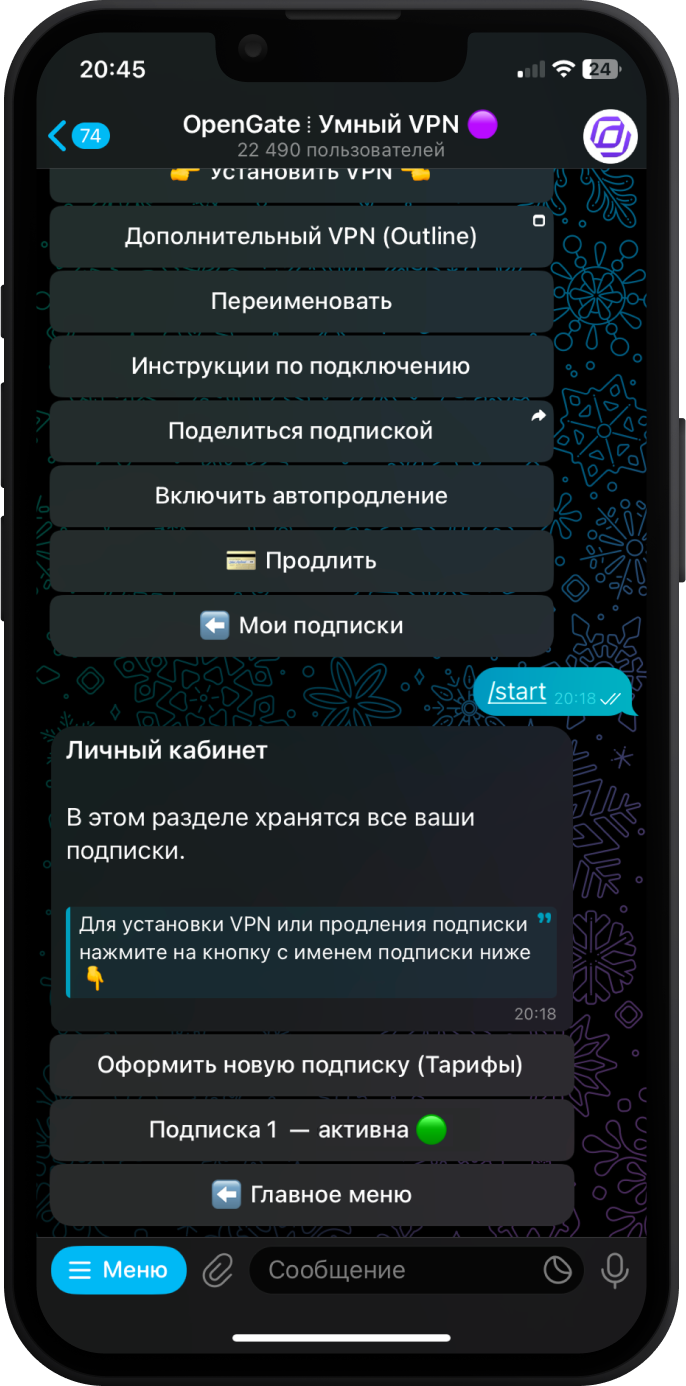 Скриншот: Выбор подписки